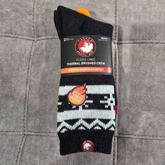NWT Canada Weather Gear Men's Thermal Brushed Crew Socks Size 6-12, 2-Pairs - Picture 1 of 5